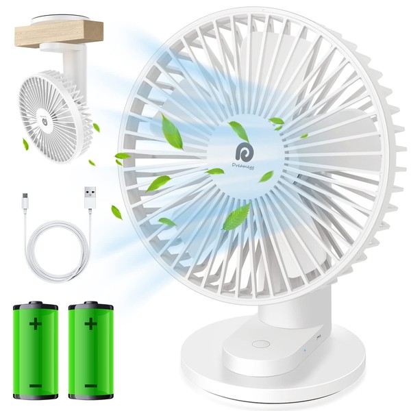 Dreamegg DG-F04 Desk Fan, Silent, Large Airflow, Small, USB Rechargeable, 4 Levels of Air Flow Adjustment, 11 Hours of Continuous Operation, 90° Up and Down Angle, Clamp Included, Powerful, Desktop Fan, Desk Fan, Senpu, Office, Heatstroke Prevention (White)