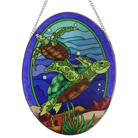 Manortang Hanging Ornament, Sea Turtle Stained Glass Window Hangings Suncatcher, 10 inches, Multicolored Ocean Themed Decor for Home, Garden, Indoor Outdoor Use