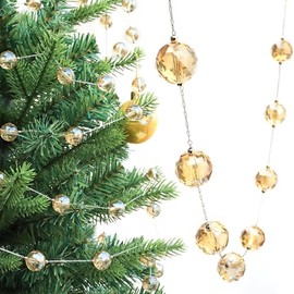 LÈFERS Guirnalda de bolas de cristal de 9.8 pies para Navidad, 48 cuentas con facetas de 16 mm, cuentas de prisma en cadenas, ornamento colgante para decoración de centros de mesa de árbol de Navidad