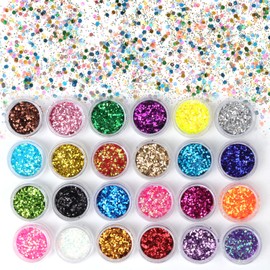 Festival Glitter, Face Glitter, 24 Color Biodegradable Glitter, Holographic Nail Sequins for Face, Hair, Body, Nail, Eye, Cosmetic Glitter for Wax Melts, Pride Makeup, Art Nail, Crafting, Party