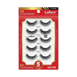 Laflare 3D Cashmere False Eyelashes Multipack, Ultra Soft, Glam, Luxurious, Cruelty-Free, Reusable, Fake Eyelashes 5 Pairs Value Pack (313X5P)