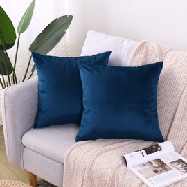 CXTAI 2x Navy Blue Velvet Cushion Covers Decorative Square Throw Pillow Cover Pillowcase 16"x 16"40 x 40cm