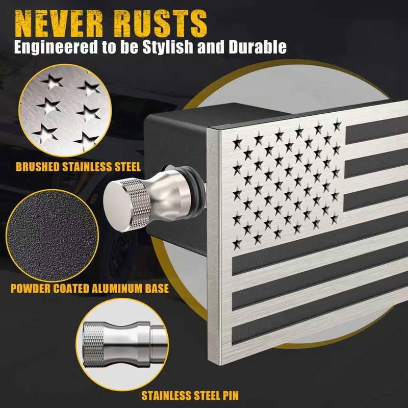 Synrroe 2" Heavy Duty Stainless Steel Flag Hitch Cover, Car