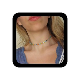Iaceble Boho Rainbow Beaded Necklace Seed Bead Choker Necklace Beach Colorful Beads Necklace Multi Color Beaded Choker Necklace Jewelry for Women