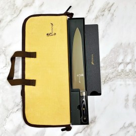 HANAKO 11 in Chef Knife German Steel Pakkawood Handle + Edge Guard & Beige Storage Case