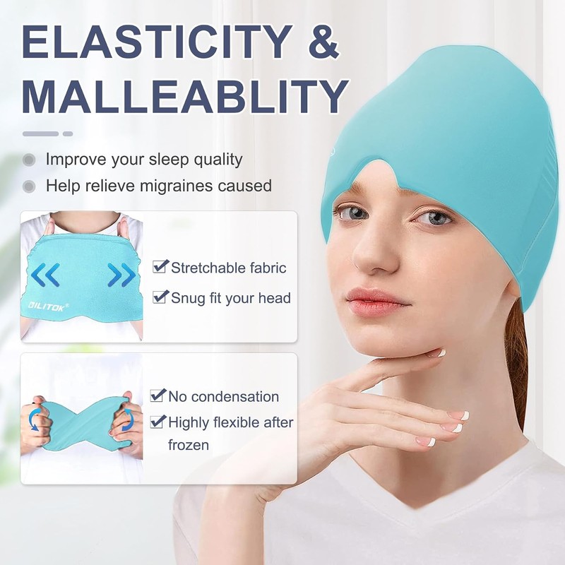 Migraine Headache Relief Cap, Gel Ice Head Wrap, Hot and