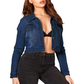 JMOJO 2025 Cropped Denim Jacket for Women Stretchy Fitted with 2 Pockets – Lightweight Trendy Short Jean Shacket