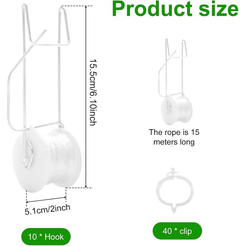 10 PCS Tomato Roller Hooks with String & 40 Clips,