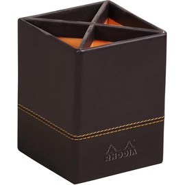 RHODIA 118816C - Black Pencil Holder - 8x8x11 cm - Orange Saddle Stitching - Faux Leather Exterior - Rhodiarama Home Office Collection - Office Organization & Design Storage