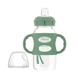 Dr. Brown's Milestones Wide-Neck Sippy Spout Bottle with 100% Silicone Handles, Easy-Grip Handles with Soft Sippy Spout, 9oz/270mL, Green, 1-Pack, 6m+