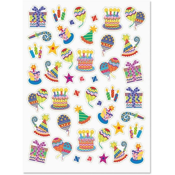 CURRENT Colorful Celebration Birthday Party Stickers - Set of 92 on 2 Sticker Sheets, Happy Birthday Stickers, Birthday Party Stickers