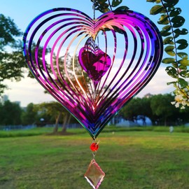 WindAngel Stainless Steel Wind Spinner Outdoor for Yard and Garden Decoration,3D Heart Pattern Metal Wind Sculptures & Spinners, Indoor Whirligig Crafts Ornaments Gifts(Rainbow)