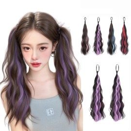 Set of 2 Hair Extensions, Ponytail Wig, Fluffy Curly Hair Extensions, Long, Easy to Install, Straight, Silky Color Extensions, Festivals, Gradations, Halloween, Kids, Dance Stage, Flashy Hair, Easy to