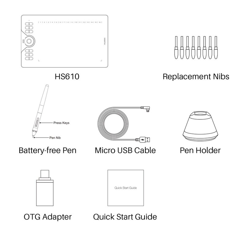 HUION Drawing Tablet HS610 Graphic Tablet with Battery-Free Stylus 8192
