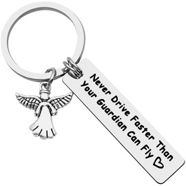 New Driver Keyring Gifts, Never Drive Faster Than Your Guardian Angel Can Fly Keychain for Daughter Son Nephew Niece Sweet 16 Gift Christmas Birthday Gifts Graduation Gifts for Boys Girls Friends