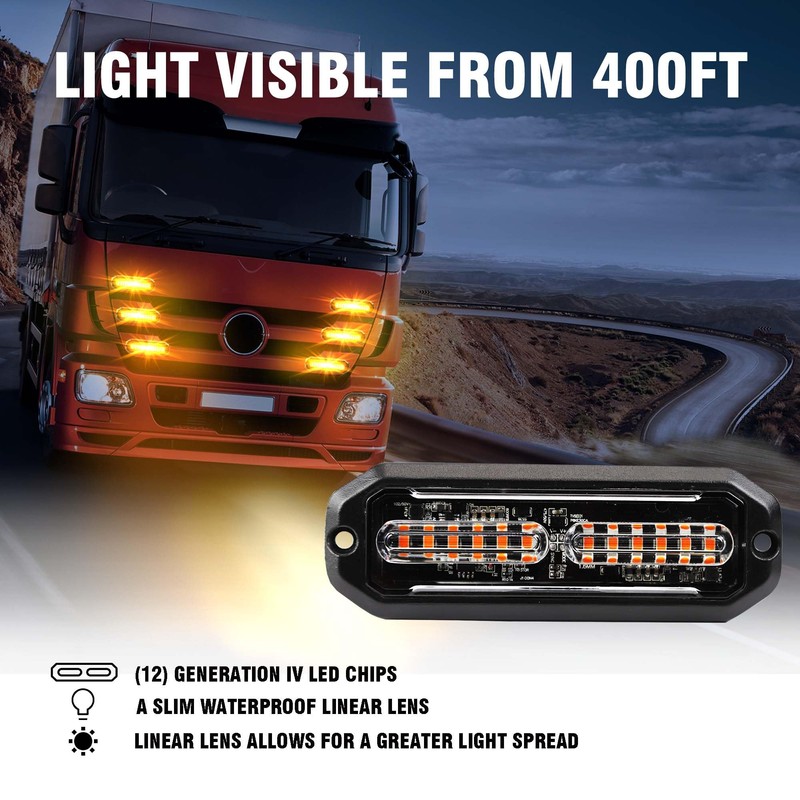 WINECO Amber 8PCS LED Strobe Lights Kit 12V 24V Sync