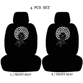 ALLBrand Universal Car SUV Truck Crystal Bling Rhinestone Studded Low Back Front Bucket Seat Cover with Separate Head Rest Cover (Disco Girl-Black)