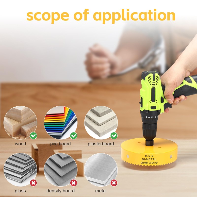 90mm Hole Saw, HSS Bi-Metal Hole Cutter with Drill Bit