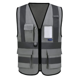 A-SAFETY High Visibility Safety Reflective Vest with Pockets and Zipper,Hi Viz Work Vest for Men Women (Grey XXL), Grey, XX-Large