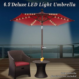 Strong Camel 6.5' Battery Power Lighting Patio Umbrella Outdoor Table Market Umbrella w/Tilt Adjustment (Burgundy)