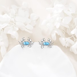 Crab Stud Earrings for Women 925 Sterling Silver Turquoise Crab Earrings Cute Animal Jewelry Gifts, Medium, Sterling Silver, No Gemstone