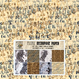 Decoupage Paper Pack (24 Sheets 6"x6") Funky Fun Lettering # Vintage Styled Pattern Paper for Decoupage, Craft and Scrapbooking