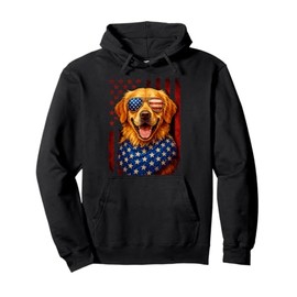 American Flag Golden Retriever USA Retro 4th Of July Pullover Hoodie