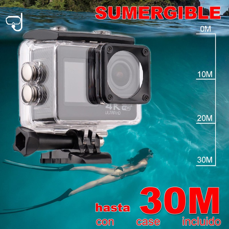 Camara Digital Deportiva V36 Doble Pantalla 4K WiFi c Agua