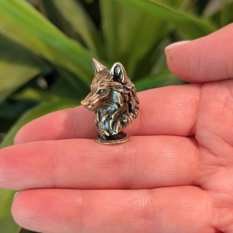 Brass Wolf Head Fierce Figurine Handmade Wild Spirit USA Crafted