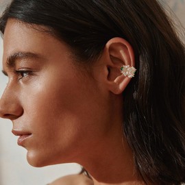 MTMY Gold Ear Cuff Earring for Women 14K Gold Plated Cubic Zirconia Non-Pierced Clip on Cartilage Chunky Ear Cuffs Hypoallergenic Jewelry (flower,pair)