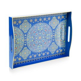 Gifturbo Decorative Tray for Coffee Table with Handles,Plastic Elegant Floral Rectangular Serving Tray for Ottoman,Living Room,Bathroom,Home Decor,Entertaining,2 Handles