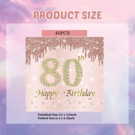 40PCS 80th Birthday Napkins Rose Gold Theme Happy 80th Birthday Decorations for Women Birthday Wedding Anniversary Party Supplies 2-Ply