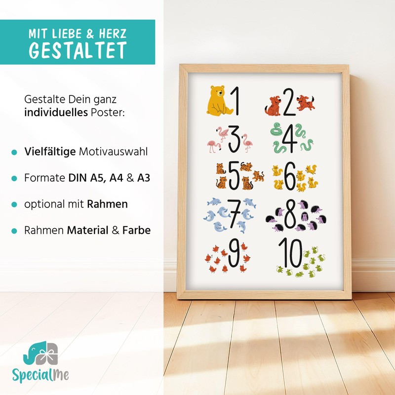 SpecialMe® Kinder-Poster Einschulung personalisiert mit Name | ABC Zahlen Buchstaben