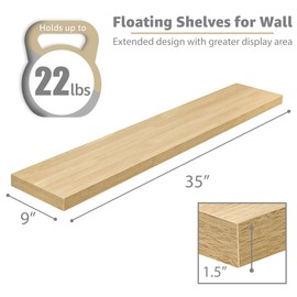 Sorbus Floating Shelves for Wall - 35 Inch Long Bathroom Shelves, Wall Decor for Bedroom, Kitchen, Living Room & Book Storage - Mounted Floating Shelf with Invisible Brackets (Maple Wood, 3 Pack)