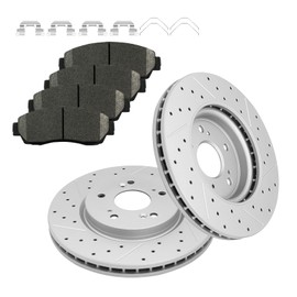 Fraxle Front Drilled & Slotted Disc Brake Rotors and Ceramic Brake Pads kit for 2010 2011 Honda Accord, 2007-2016 Honda CR-V, Crosstour, Acura RDX