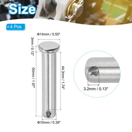 PATIKIL 10 x 50 mm Single Hole Clevis Pins, 4 Pcs 304 Stainless Steel Flat Head Pin for Hitch Pin Lock Link Hinge Systems, Silver