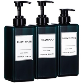 Yeeco 3 Pack Soap Dispenser 22OZ/650ML, Shampoo and Conditioner Dispenser with Hand Pump Dispense, Empty Shampoo Bottles Refillable Liquid for Bathroom Hotel Kitchen, Labels for Shower Bottles, Blue