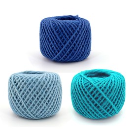 BambooMN 675 Ft, 2mm Crafty Jute Twine String Jute for Artworks, DIY Crafts, Gift Wrapping, Picture Display and Embellishments, 3 Balls Shades of Blue