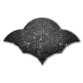 Stone Center Online Nero Marquina Black Marble Fish Scale Scallop Fan Pattern Mini Mosaic Tile Honed Kitchen Bath Wall Floor Backsplash Shower (1 Sheet)