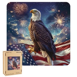 Reouinty Wooden Puzzle for Adults, Eagle Flag Wooden Jigsaw Puzzles(11.2 * 11.2in-200pcs), Beautiful Wooden Puzzle with Box Birthday Gifts for Adults and Kids Family Game