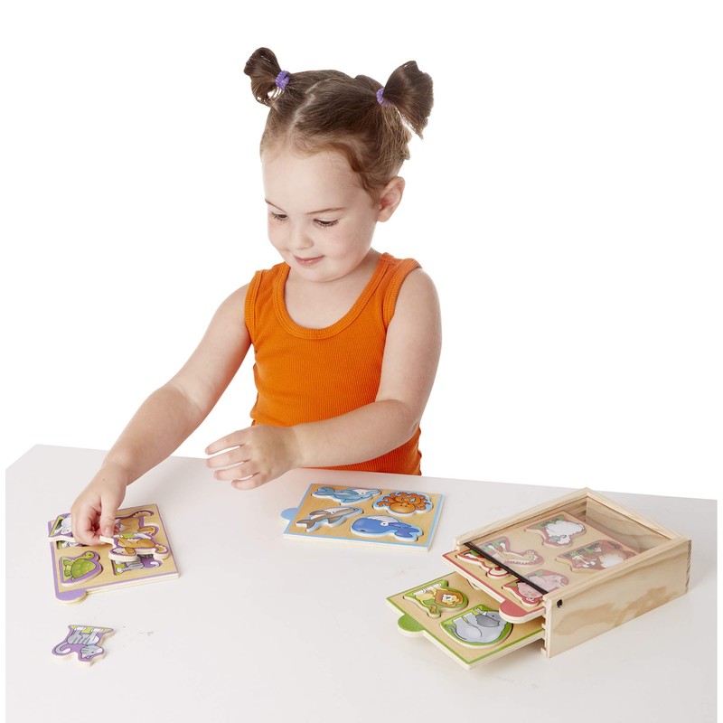 Melissa & Doug Animals Wooden Mini-Puzzle Set With Storage and