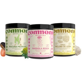 Commons Hongos Adaptogenos - Kit Cognición - Melena de Leon, Mucuna y Rhodiola Rosea - Extracto Puro en Polvo - 3 Frascos de 100 gr - Apoyo para el Estado de Ánimo y el Estrés - 100% Orgánico