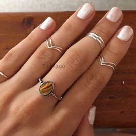 9x12MM Pear Gemstone Ring in 925 Sterling Silver for Women, Girl, Bridesmaid Gift (US Ring size 8, Tiger Eye)