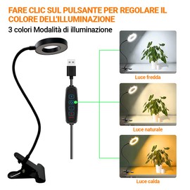 ZEYACHAN Clamp Light, Desk Lamp with USB Charger, 3 Light Modes and 10 Levels Dimmable, Smart Button, USB Lamp for Reading and Working, 360 Degree Rotating Light Arm