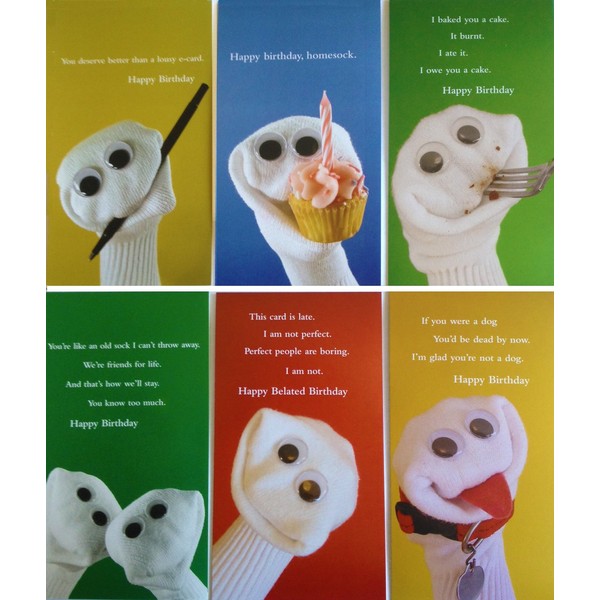 Quiplip Sock Puppet Greeting Cards 6-Pack Assorment