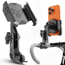 YTDSUP Motorcycle Phone Holder with Extended Arm, Bike Mountain Scooter ATV Treadmill Phone Mount, Handlebar Cell Phone Cradle Clamp, for All 4.7-6.9" Phones, Stronger Clamping Force Non-Drop (Black)