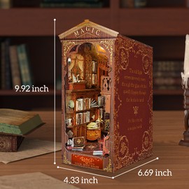 Quanquer DIY Book Nook Kit: 3D Puzzle with Furniture and LED, DIY Miniature House Kit Bookshelf Decor Wooden Dollhouse Creativity Gift for Adults Birthday Christmas and Valentine's Day (Magic Library)
