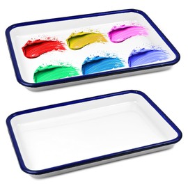 Axigundaone 2 Pcs White Enamel Butcher Tray, Rectangular Baking Pans, 7.1 x 10.2 Enamelware Metal Serving Tray for Painting, Food Storage (White)