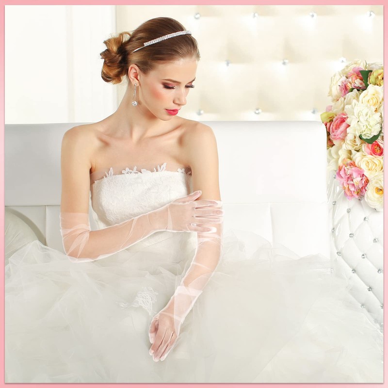 Neer Women's Opera Half Transparent Tulle Bridal Gloves, White