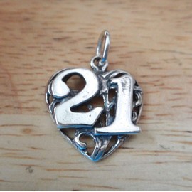 Wholesale Charms Sterling Silver 21/21st Heart Birthday Anniversary Number Charm